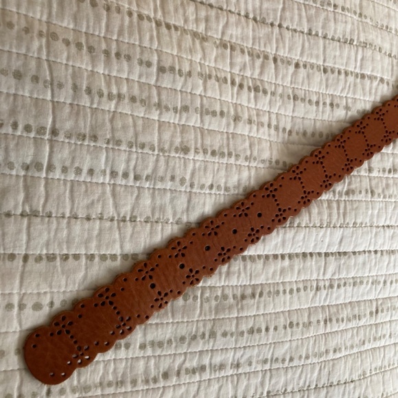 Fossil Tan Brown Leather Brogue Belt Coastal Cowgirl Western Boho Chic Sz M - Picture 7 of 11